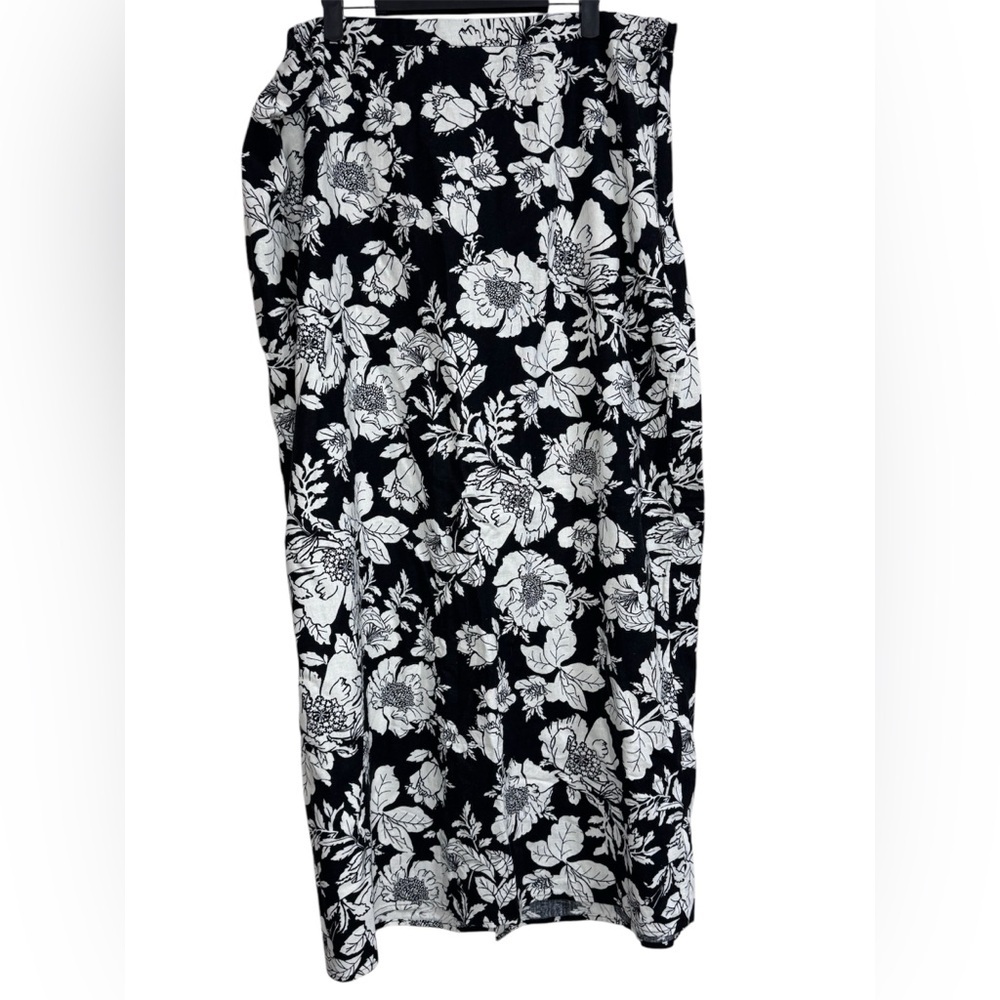 Black Floral Linen Blend Maxi Skirt Women’s - XXL Tall - High Waisted Boho NWT